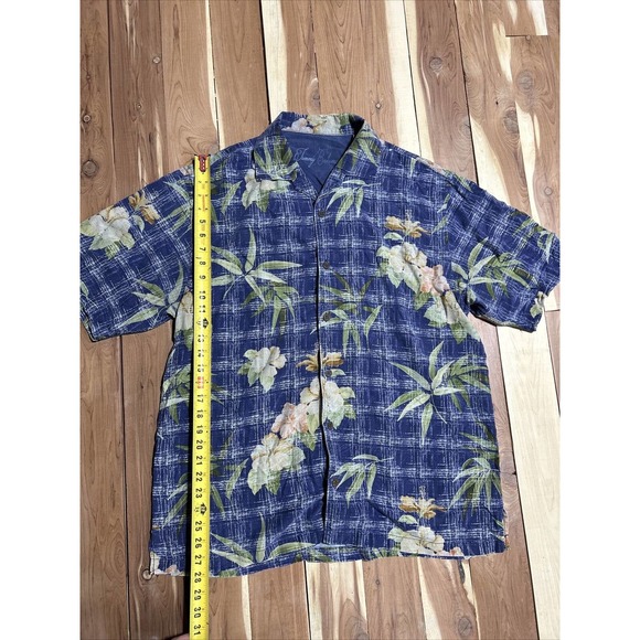 Tommy Bahama Blue Silk Hawaiian Floral Shirt Short Sleeve Button Up Beach Sz L - Picture 2 of 8